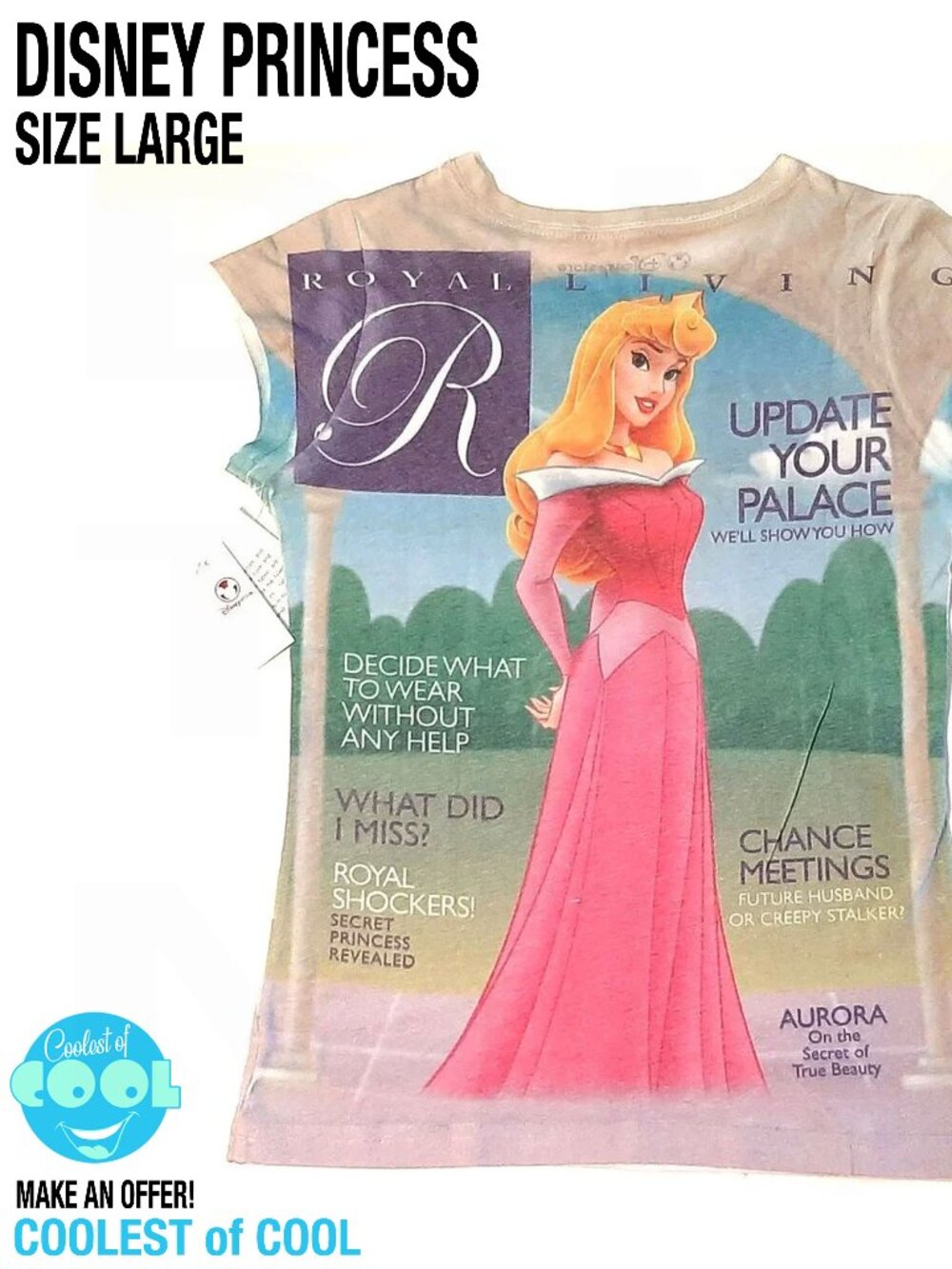 Disney Store Princess Aurora Royal Living ladies Large All over print shirt new
